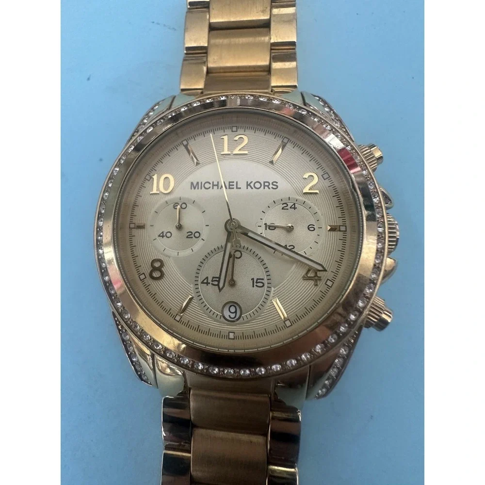 Michael Kors Watch Womens Gold Tone Chronograph Crystal Bezel‎ MK-5166 10ATM